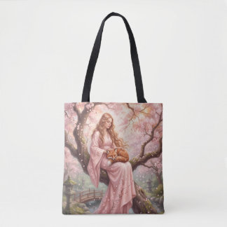 Bag Enchanting Fox & Lady Under Cherry Blossoms Tote B