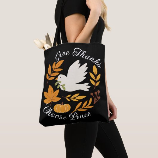 Bag 'Give Thanks, Choose Peace' Shoulder Tote (De près)