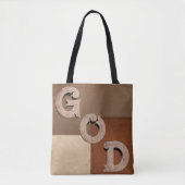 Bag "GOD" bold statement Beige & Brown Shoulder Tote (Devant)