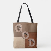Bag "GOD" bold statement Beige & Brown Shoulder Tote (Dos)