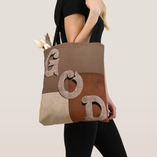 Bag "GOD" bold statement Beige & Brown Shoulder Tote (De près)