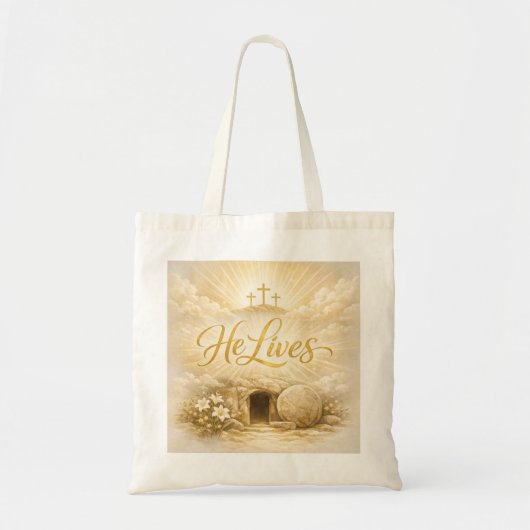Bag He Lives Easter Tote - Christian Easter Gift 2026 (Devant)