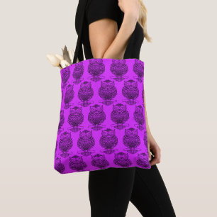Bag Hibou (motif néon violet) - Tote