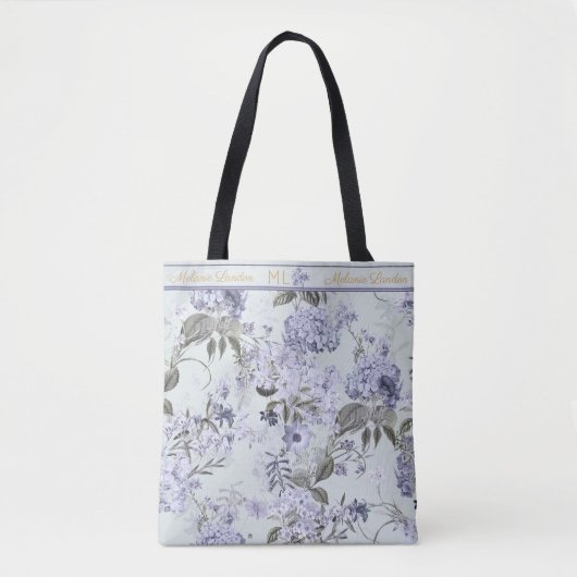 Bag Mint, Lilac & Gold Hydrangea Personalized Tote (Devant)