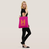 Bag Modern stylish fuchsia &yellow monogram name Tote (Sur le modèle)