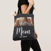 Bag Mom Established year Script Black 3 Photo Tote (De près)