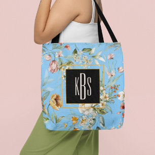 Bag Monogramme, fleurs de grand art bleu ciel Tote 160