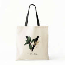 Monogramme Lettre V | Tote Mariage Tropical