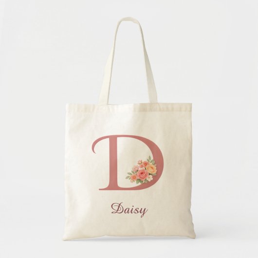 Bag Personalized Floral Letter D Monogram Tote (Devant)