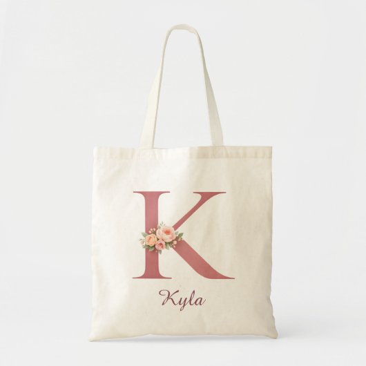 Bag Personalized Floral Letter K Monogram Tote (Devant)