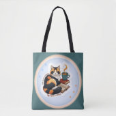 Bag Personalized Magical Teal Calico Cat Bookworm Tote (Devant)