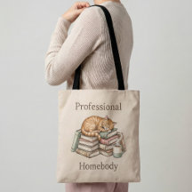 Professional Homebody Ginger Cat Books Funny Tote 