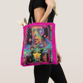 Bag Psychedelic Melting Faces Pink All Over Print Tote (De près)