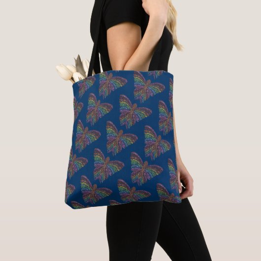 Bag Rainbow Butterfly (pattern blue) - Tote (De près)