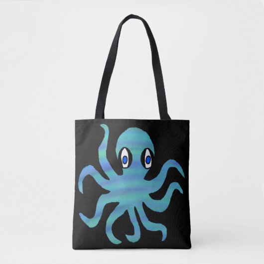 Bag Tote Partout - Pieuvre Bleu Vert (noir) (Devant)