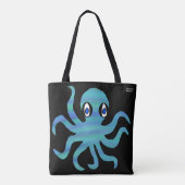 Bag Tote Partout - Pieuvre Bleu Vert (noir) (Dos)