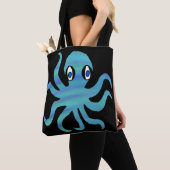 Bag Tote Partout - Pieuvre Bleu Vert (noir) (De près)