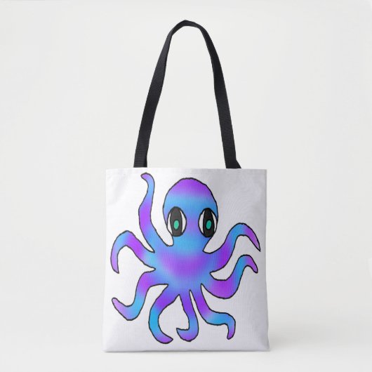 Bag Tote Partout - Pieuvre Bleu Violet (blanc) (Devant)