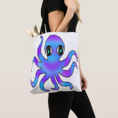 Bag Tote Partout - Pieuvre Bleu Violet (blanc) (De près)