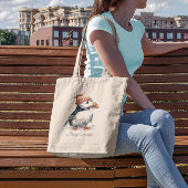 Bag Tote Puffin Noël de style côtier à l'aquarelle