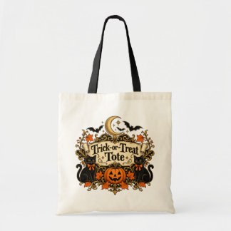 Bag Vintage Black Cat Trick or Treat Halloween Tote
