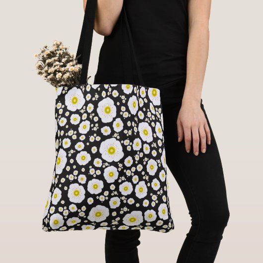 Bag White Poppies Shoulder Tote (2 sizes) (De près)