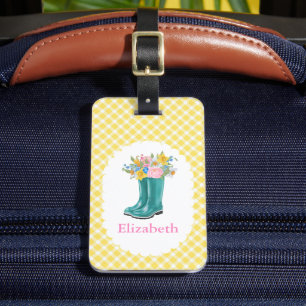 Bagage Étiquette de sac scolaire à bottes de pluie floral