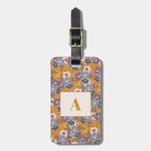 Bagage Étiquette de voyage à initiale personnalisée Fleur