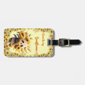Bagage label | Leuke Panda Holding Zonnebloemen (Voorkant horizontaal)