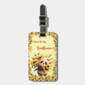 Bagage label | Leuke Panda Holding Zonnebloemen (Voorkant verticaal)