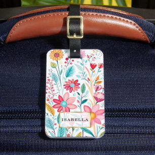 Bagage label met bloemmotief en monogram