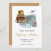 Bagage Map Destination Wedding Save the Date (Voorkant / Achterkant)