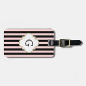 Bagage Rose Pâle, Étiquette Monogramme Blanche à Rayure N (Devant horizontal)