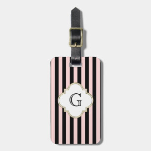 Bagage Rose Pâle, Étiquette Monogramme Blanche à Rayure N