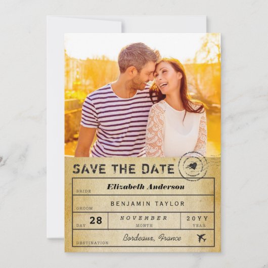  Bagagelabel bestemming bruiloft Foto Save The Date (Voorkant)