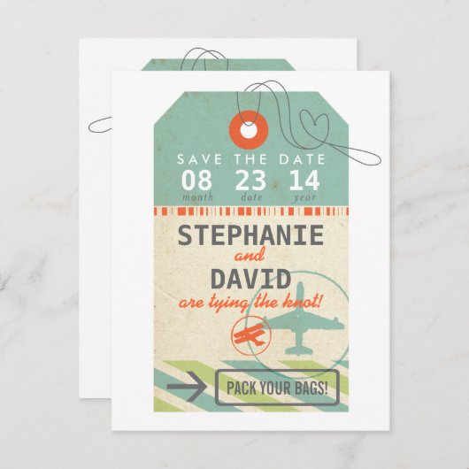 Bagagelabel Bestemming Trouwdatum Opslaan Save The Date (Voorkant / Achterkant)