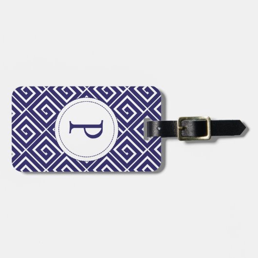 Bagagelabel Blauwe Griekse Spiralen (Voorkant horizontaal)
