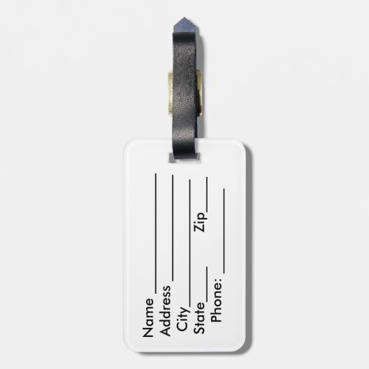 bagagelabel met lederen riem -"Ik verbleef in kame (Achterkant verticaal)