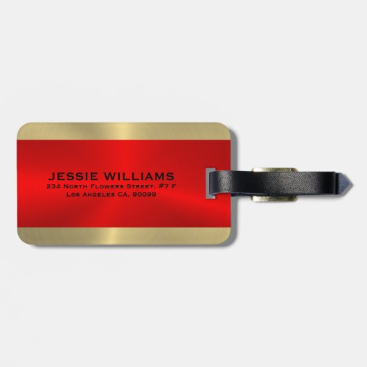 Bagagelabel met rood en goudgeometrisch ontwerp (Achterkant horizontaal)