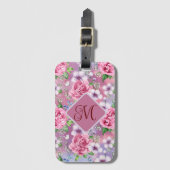 Bagagelabel met roze rozen en monogram (Voorkant (verticaal))