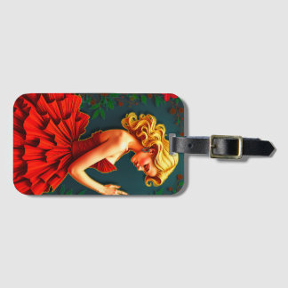 Bagagelabel met vrouw in rode jurk