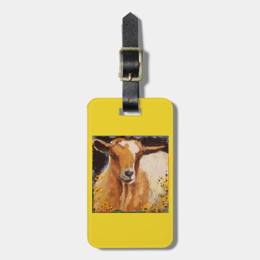 bagagelabel met witte en geelbruine geit (Voorkant verticaal)