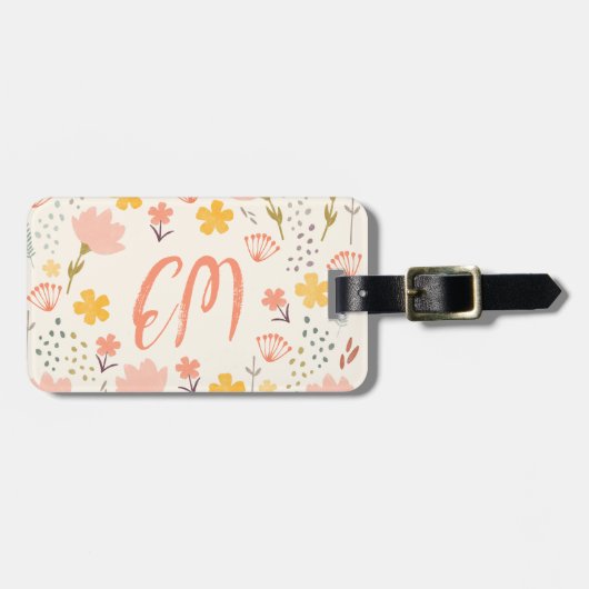 Bagagelabel Monogram en Citaat Boho Flowers (Voorkant horizontaal)
