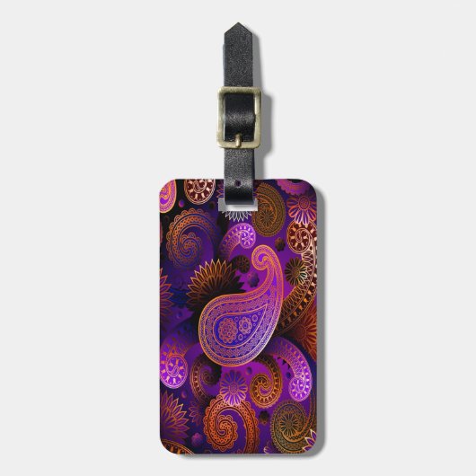 bagagelabel/Paarse Paisley Bagagelabel (Voorkant verticaal)