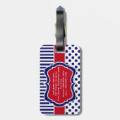 Bagagelabel rode, witte, blauwe stripte pooldots (Achterkant verticaal)