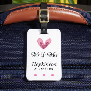 Bagagelabel - Roze Glitter Heart de heer & mevrouw