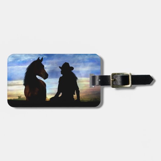 Bagagelabel van cowgirl en paarden (Voorkant horizontaal)