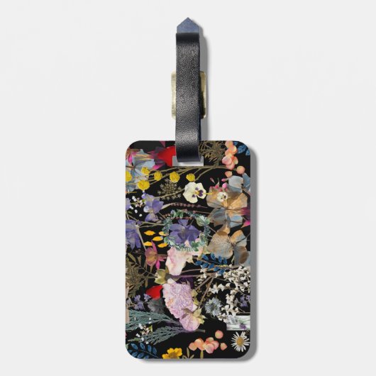 Bagagelabel van wilde bloemen, collage (zwarte ach (Achterkant verticaal)