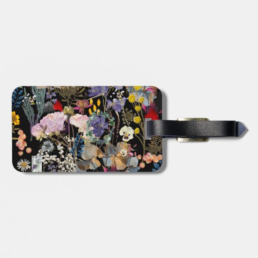 Bagagelabel van wilde bloemen, collage (zwarte ach (Achterkant horizontaal)