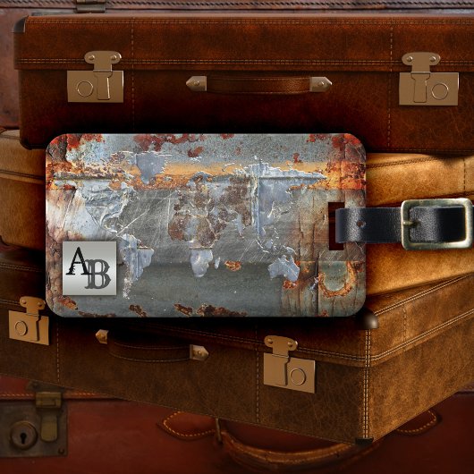Bagagelabel Wereldkaart met metalen riem
